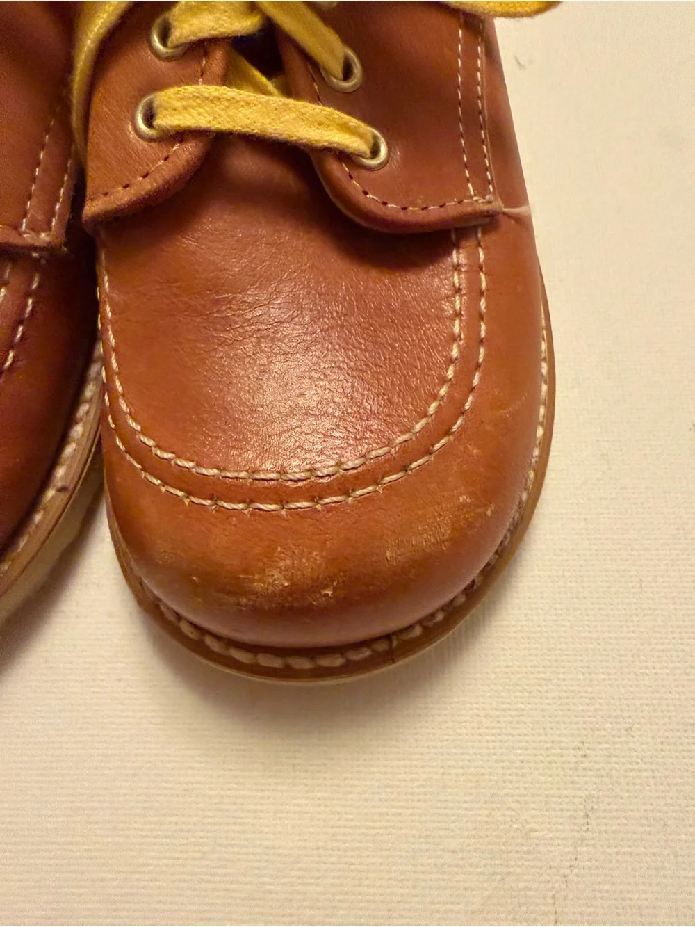 Kids Brown Leather Lace-Up Shoes with Yellow Laces